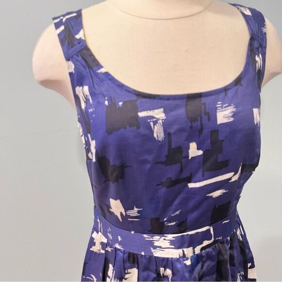 Ann Taylor Loft Cotton Navy & White Abstract Print Sleeveless Dress Size 6 - Picture 2 of 8